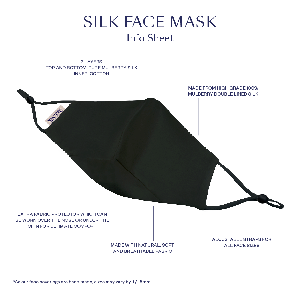 Reusable Black Silk Face Covering Mask Family Bundle