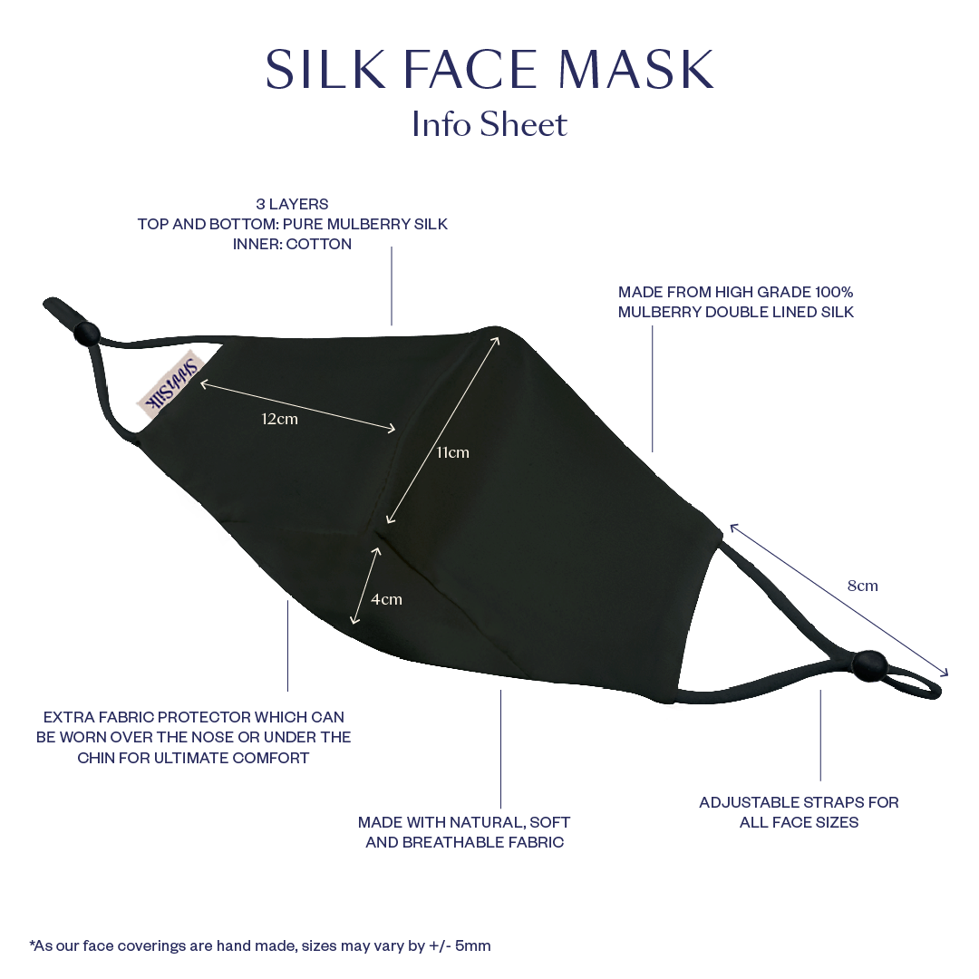 7 Pack Reusable Black Silk Face Covering Mask