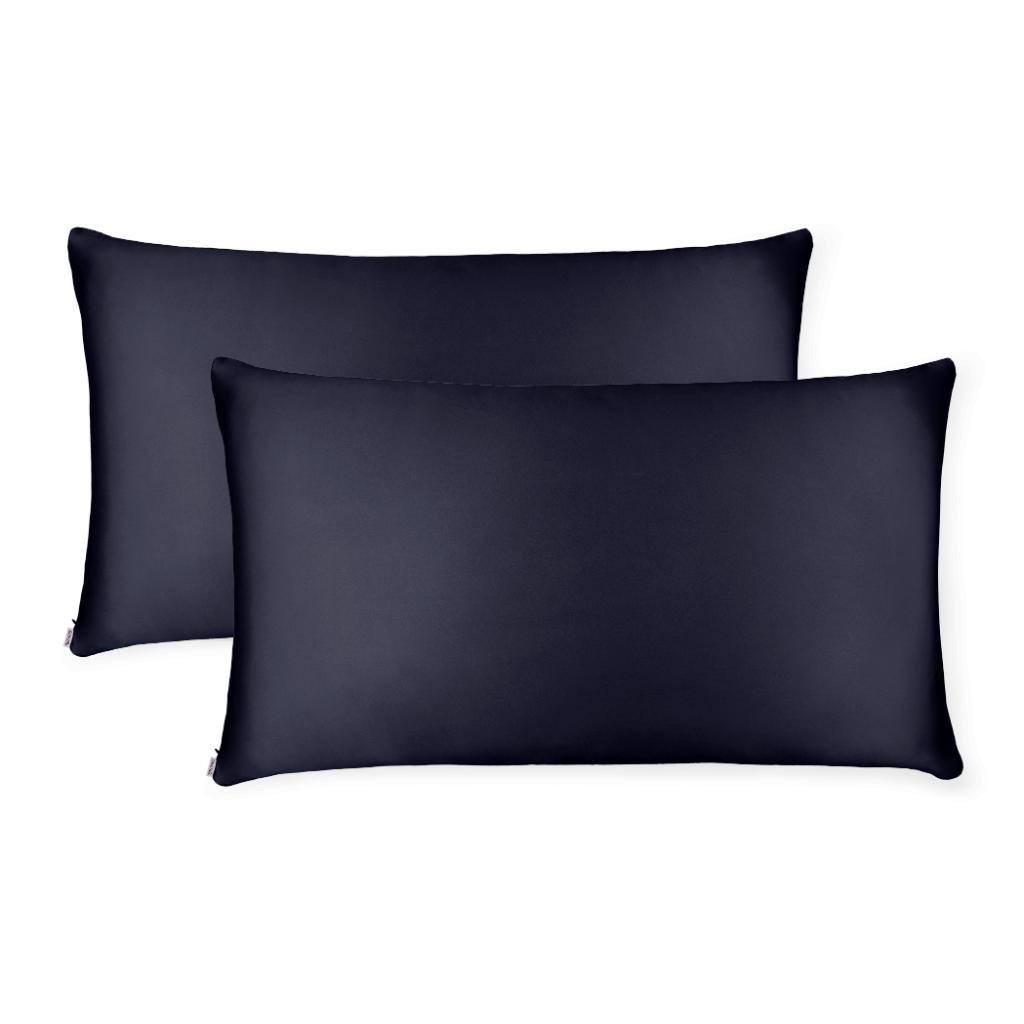 2 Navy Silk Pillowcases - King Size - Zippered