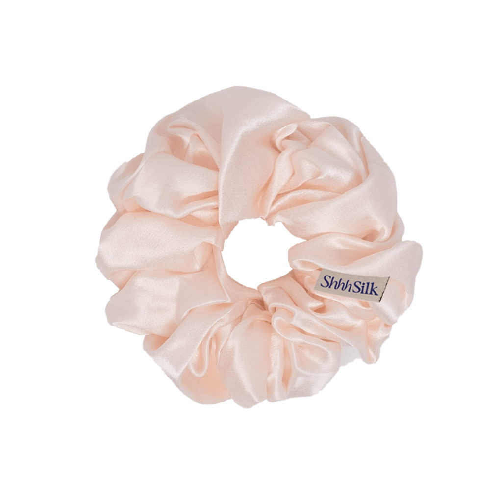 3 Pack Large Silk Scrunchies - Grey, Pink and Off White