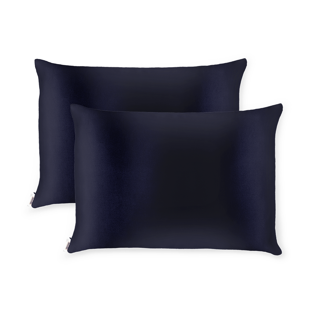 2 Navy Silk Pillowcases - Queen Size - Zippered