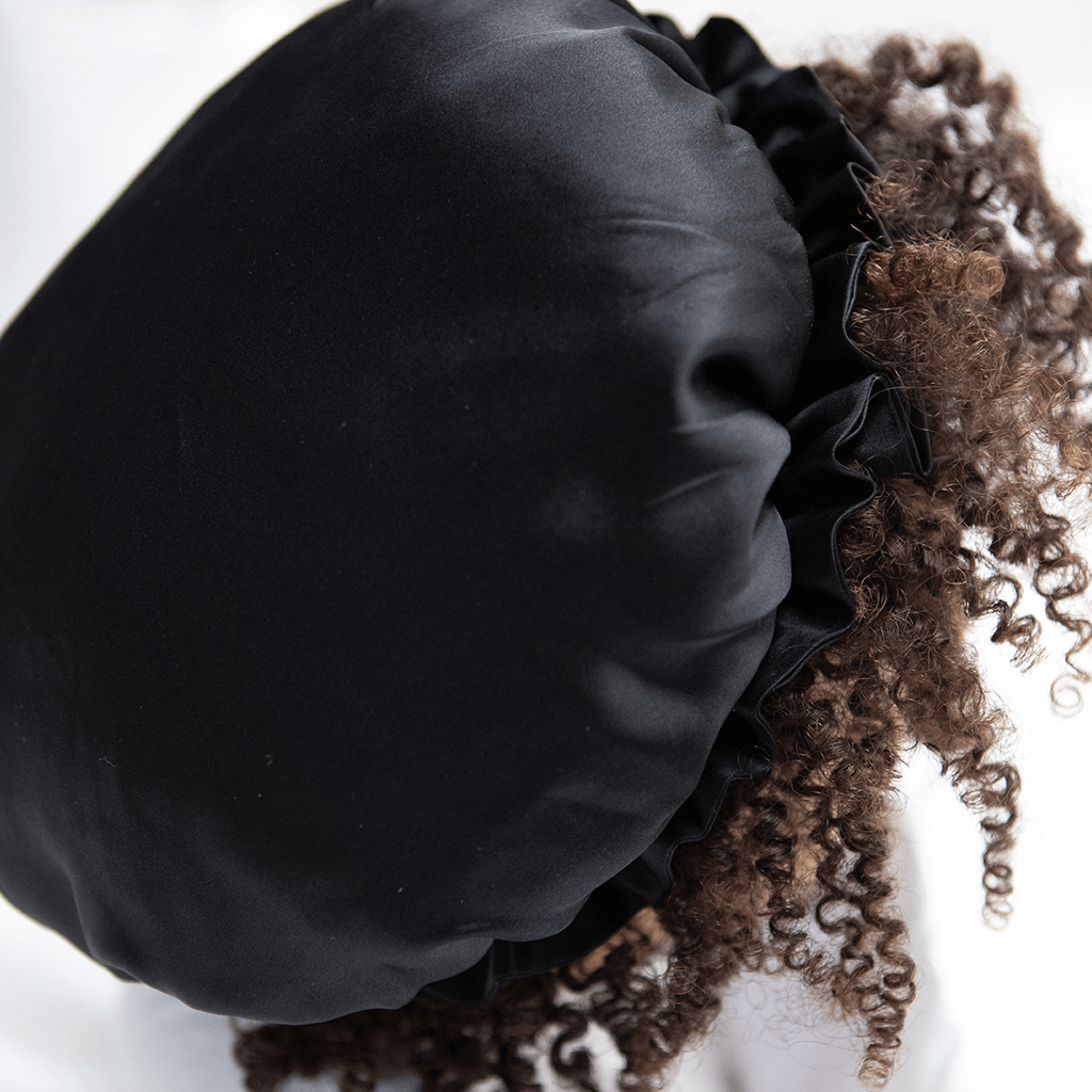 Black Silk Bonnet & Hair Wrap for Sleeping